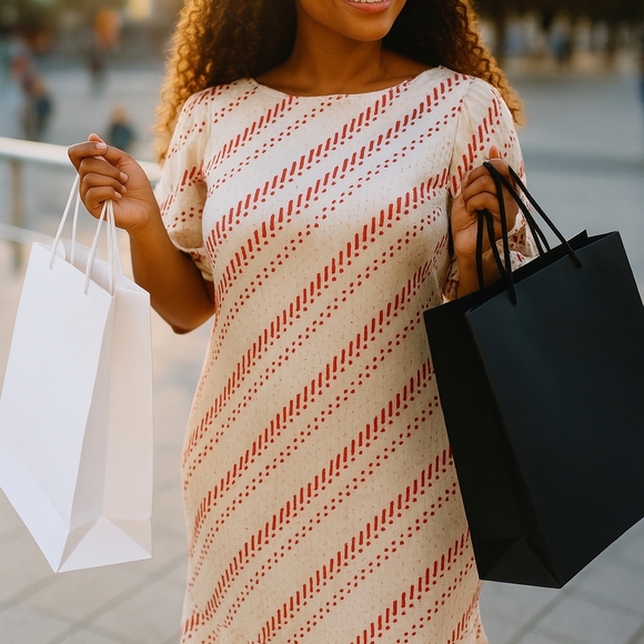Pauline Trigère Vintage Silk Lined Bias Cut Midi Red and White Striped Size 8 - Picture 1 of 4